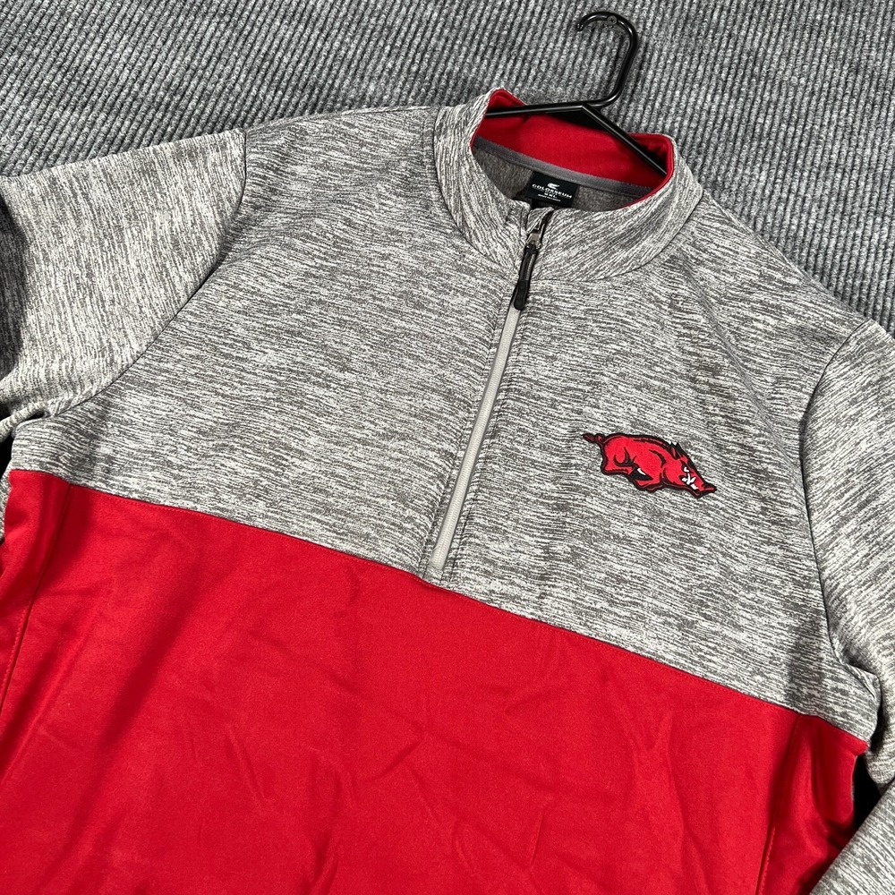 Arkansas Razorbacks Pullover Fleece Mens 2XL XXL Red Gray Long Sleeve 1/4 Zip